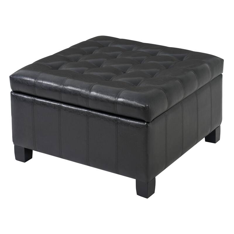 30.25" Square PU Storage Ottoman with Lift-Top & Rubber Wood Legs