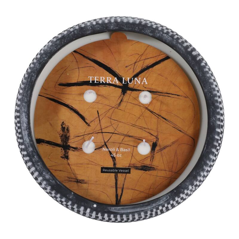 Decorative Textured Ceramic Neroli and Basil Scented Candle