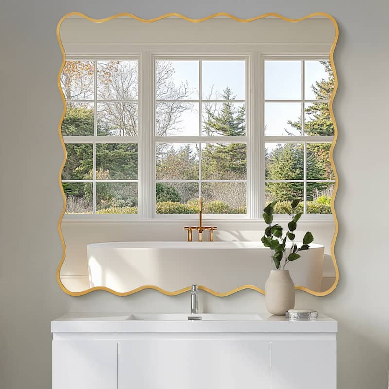 Rectangle Metal Framed Irregular Wavy Wall Mirror