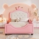 preview thumbnail 2 of 7, Adorable Princess Pink Twin Size Upholstered Daybed with Button Tufted Crown Headboard, Low Profile Platform Bed for Kids