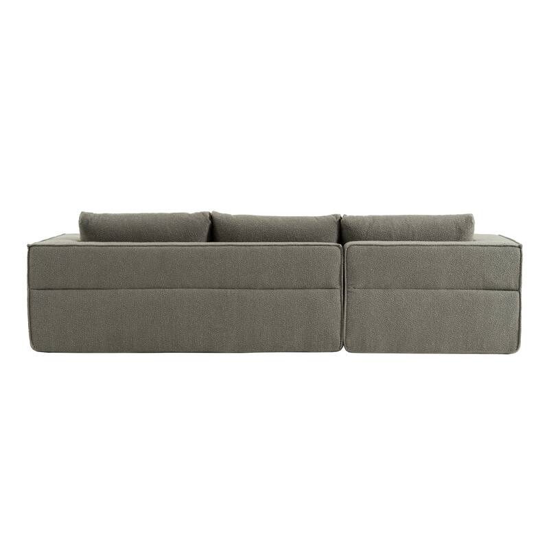 L Shaped Boucle Fabric Sectional Sofa w/ Chaise Lounge, Side Table, Pillows