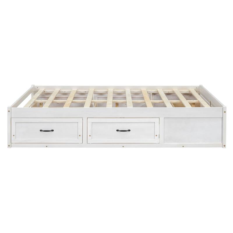 Full Size Platform Bed with 6 Storage Drawers in Antique White