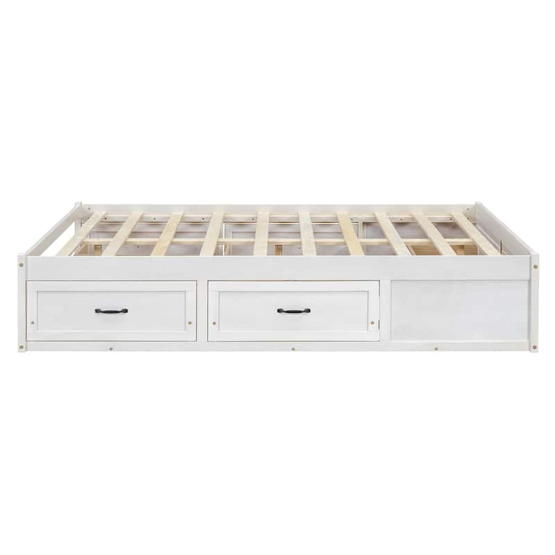 Roomfitters Full Size Platform Bed with 6 Storage Compartments, Modern Wood Frame, Space-Saving Design