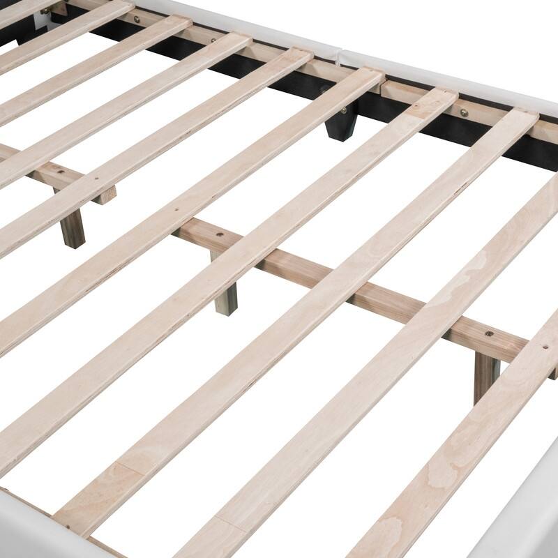 Twin Size Upholstered Leather Platform Bed with Headboard Ornament for Kids