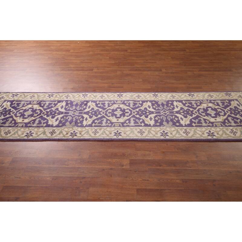Purple Oushak Oriental Runner Rug Handmade Wool Carpet - 2'6"x 9'9"
