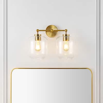 SAFAVIEH Lighting Navia 2-light 17-inch Glass Shade Wall Sconce with Bulbs - 17 in. W x 8.8 in. D x 12.8 in. H
