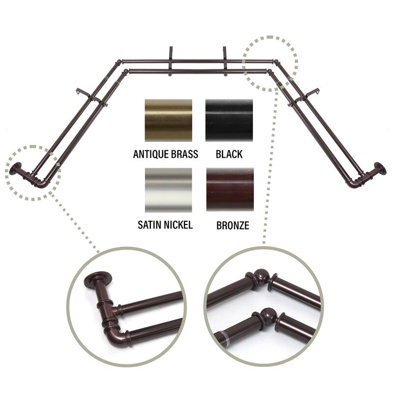 InStyleDesign 1 inch Pipe Double Bay Window Curtain Rod 23"-41", 41"-78" - Bronze