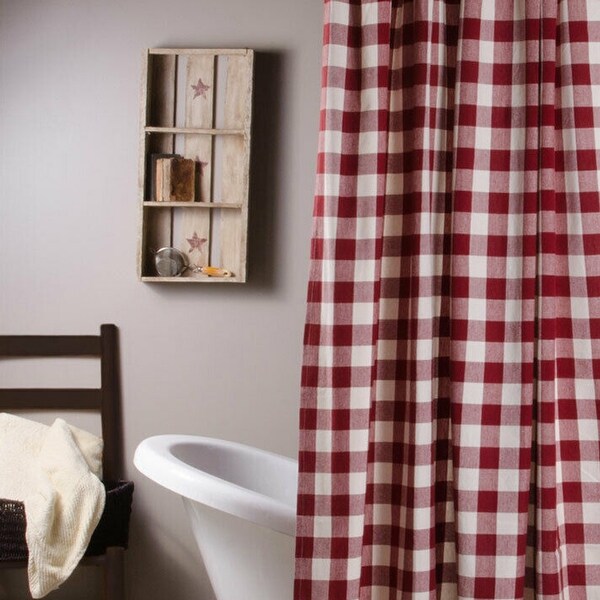 Cotton Shower Curtain Buffalo Check Red and Buttermilk 72" x 72". Opens flyout.