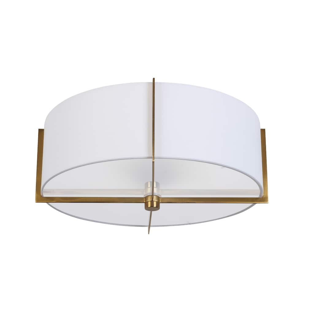 3-Light Semi-Flush Mount Ceiling Light - Aged Brass Finish, White Shade - 4