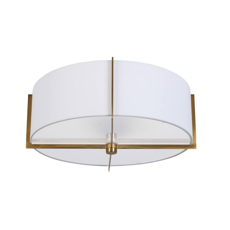 3-Light Semi-Flush Mount Ceiling Light - Aged Brass Finish, White Shade - 4