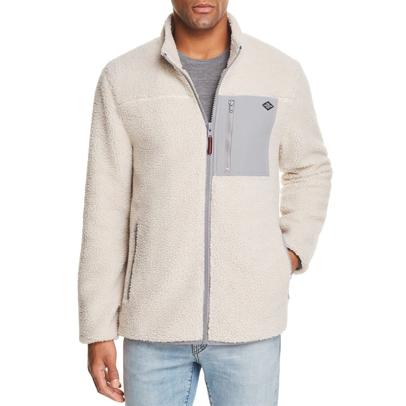 Shop Flag Anthem Mens Jacket Ivory Large L Sherpa Fleece Colorblock Zip Up Overstock 30063416