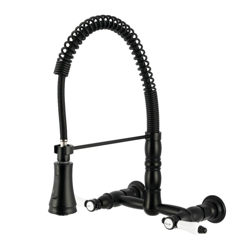 Kingston Brass Essex Double-Handle Wall-Mount Pre-Rinse Bridge Kitchen Faucet - Matte Black