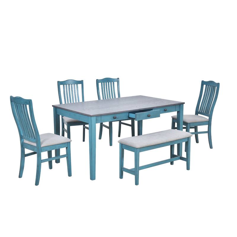 Rustic 6-Piece Wooden Dining Table Set with 4 Chairs & Bench