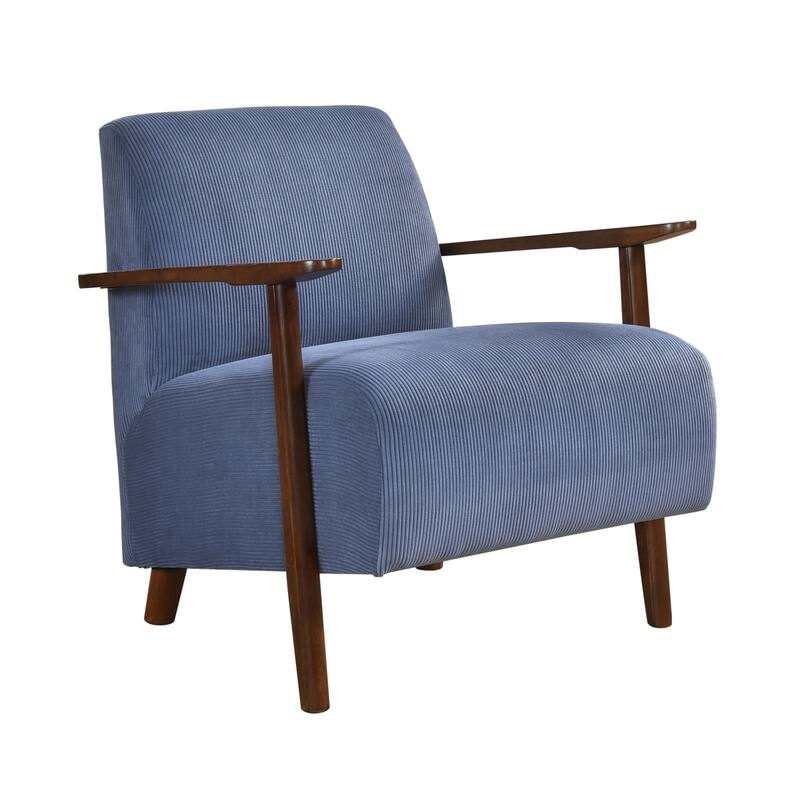 Bernie Accent Club Chair, Blue Corduroy, Dark Brown Solid Wood Frame