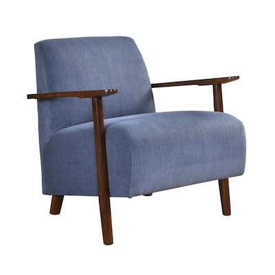 Bernie Accent Club Chair, Blue Corduroy, Dark Brown Solid Wood Frame