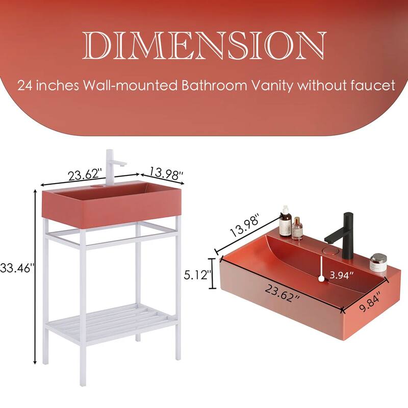 24" Freestanding Bathroom Vanity with Ceramic Sink - 23.62'' x13.98'' x 33.46''