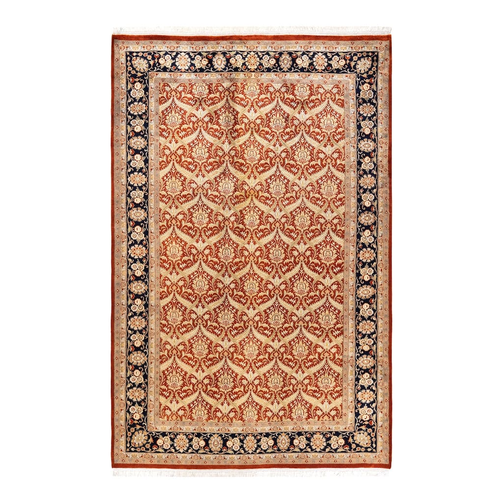 Overton Hand Knotted Wool Traditional Oriental Orange Area Rug - 6' x 9'