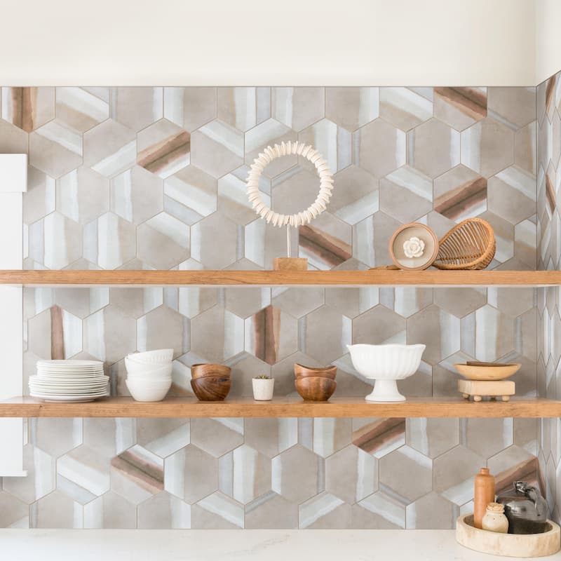 Merola Tile Matter Hex Canvas Taupe Red 7-7/8" x 9" Porcelain Floor and Wall Tile - Case (10 Tiles)
