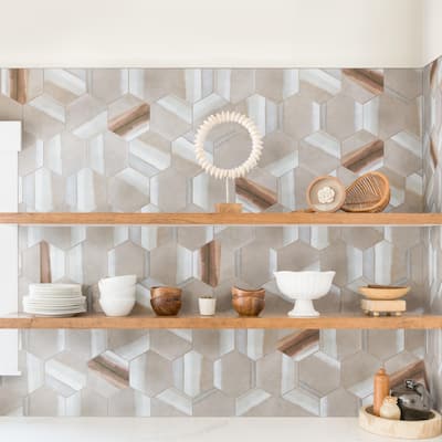 Merola Tile Matter Hex Canvas Taupe Red 7-7/8" x 9" Porcelain Floor and Wall Tile - Case (10 Tiles)