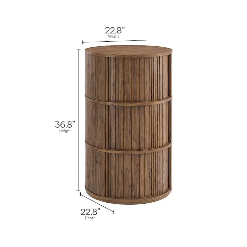 Clement Round Pedestal Stand Storage Table With Sliding Tambour Doors