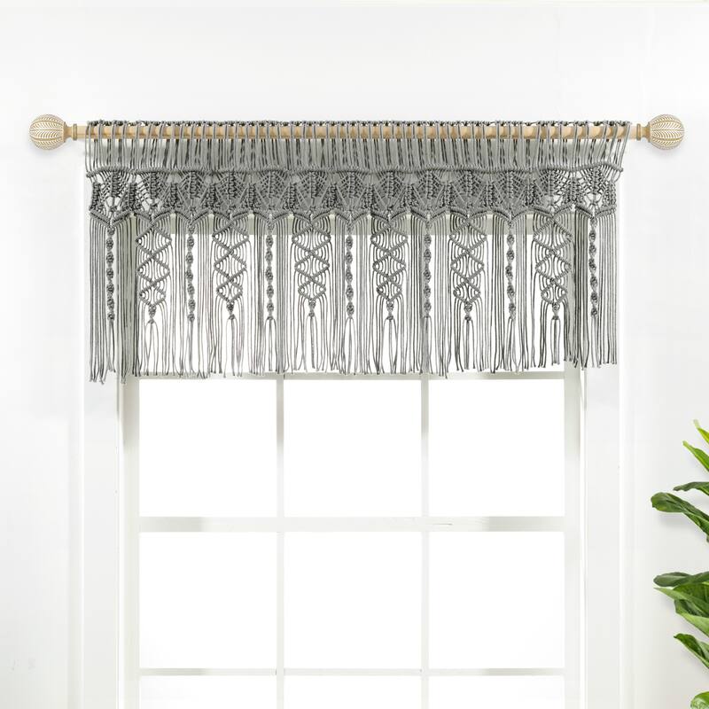 Lush Decor Boho Macrame Textured Cotton Valance/Kitchen Curtain/Wall Decor - Grey - 20" x 50"