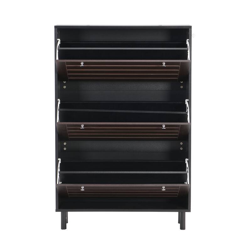 Freestanding Shoe Rack with Adjustable Panel, Slim Tipping Bucket Shoe Cabinet, Entryway Organizer with 3 Drawers & Hooks