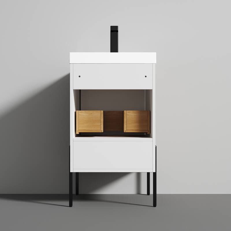 Freestanding Bathroom Vanity Set with Open Shelf & Topmounted Sink