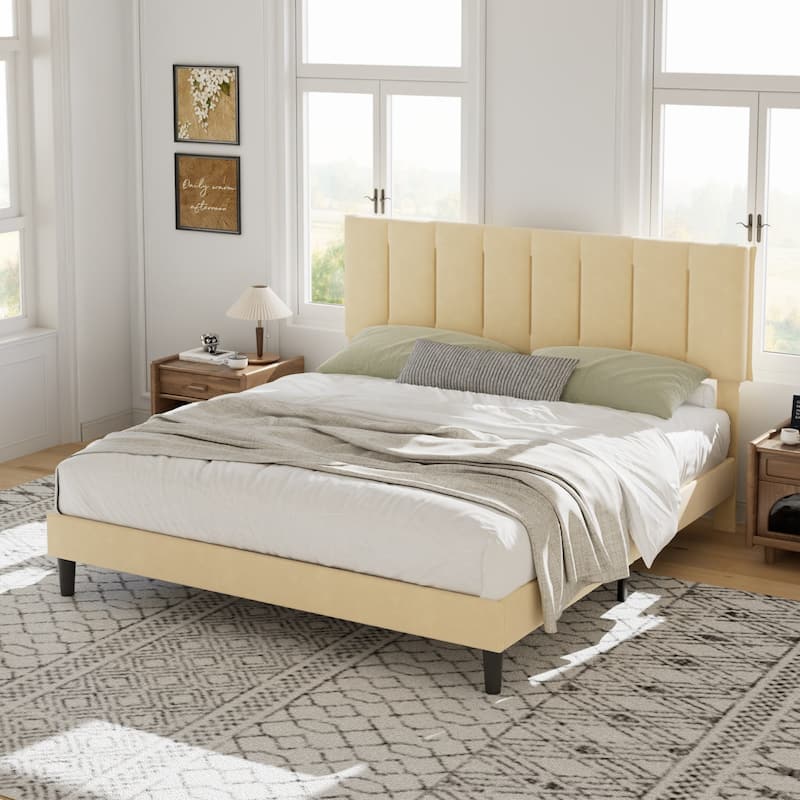VECELO Tufted Upholstered Platform Bed Frame with Adjustable Height Headboard Twin/Full/Queen Size Beds