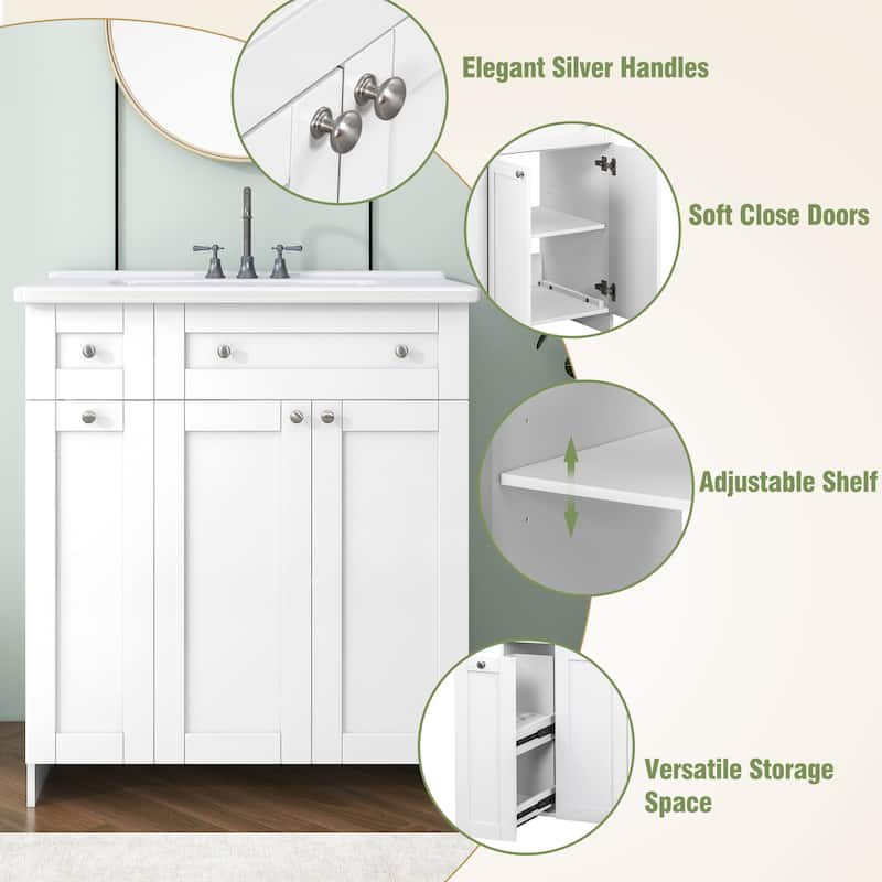 30-Inch Black Bathroom Vanity with Ceramic Sink