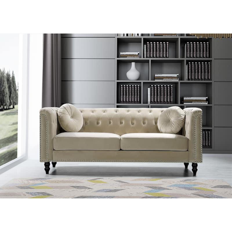 US Pride Vivian Classic Velvet Kittleson Nailhead Chesterfield Sofa