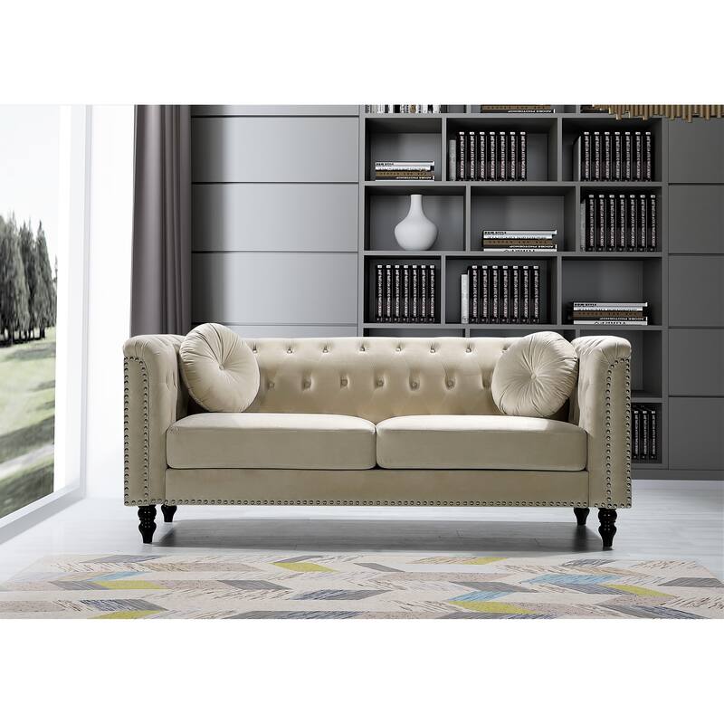 Vivian Classic Velvet Kittleson Nailhead Chesterfield Sofa