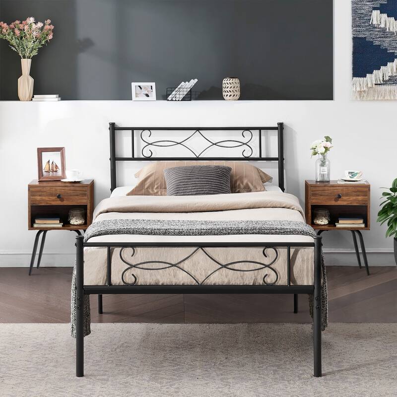Taomika 3-pieces Bed Frame and Brown Nightstands Bedroom Sets