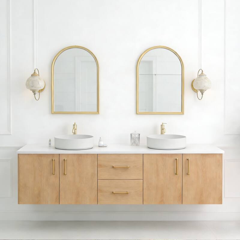 Prismella 60" 72" 84" Floating Vanity with Round Vessel Sink, Quartz Top