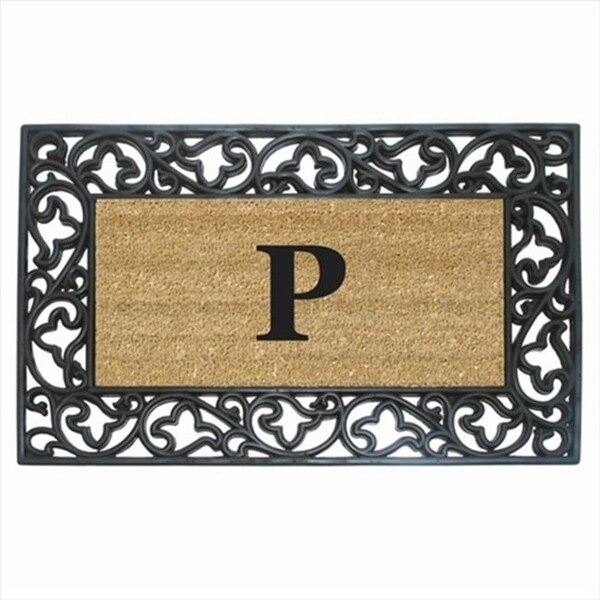 Nedia Home 18023Q Acanthus Border 22 x 36 In. Half Round Rubber-Coir Doormat - Monogrammed Q