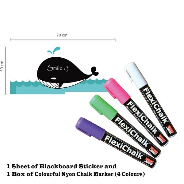 Walplus Whale Blackboard Chalkboard Wall Stickers Nursery Decor Decal with Flexichalk Marker Neon Color Liquid Chalks Pen