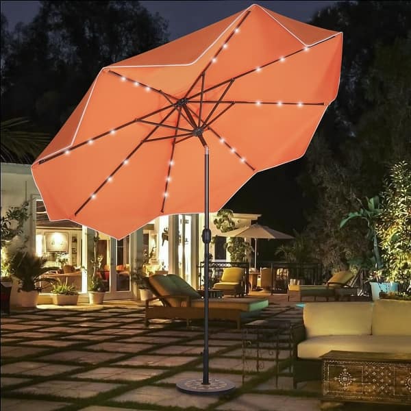 auto tilt patio umbrella with led lights 10Ft Patio Ruffled Edge Umbrella Auto-Tilt Crank Umbrella with LED Lights -  Bed Bath & Beyond