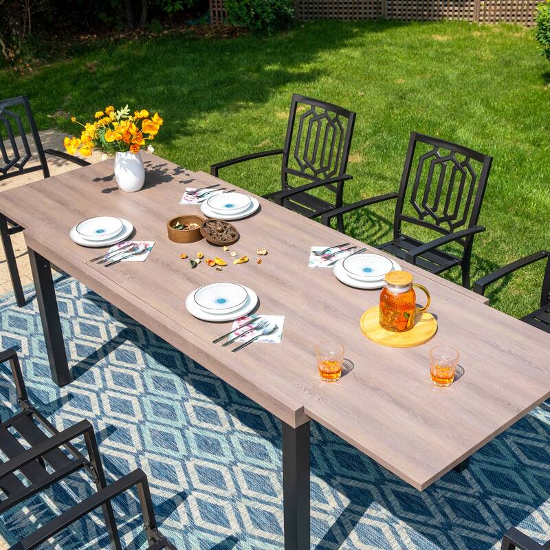 MAISON ARTS 7/9-Pieces Patio Dining Set with Metal Rectangle Expandable Table and Metal Stackable Chairs