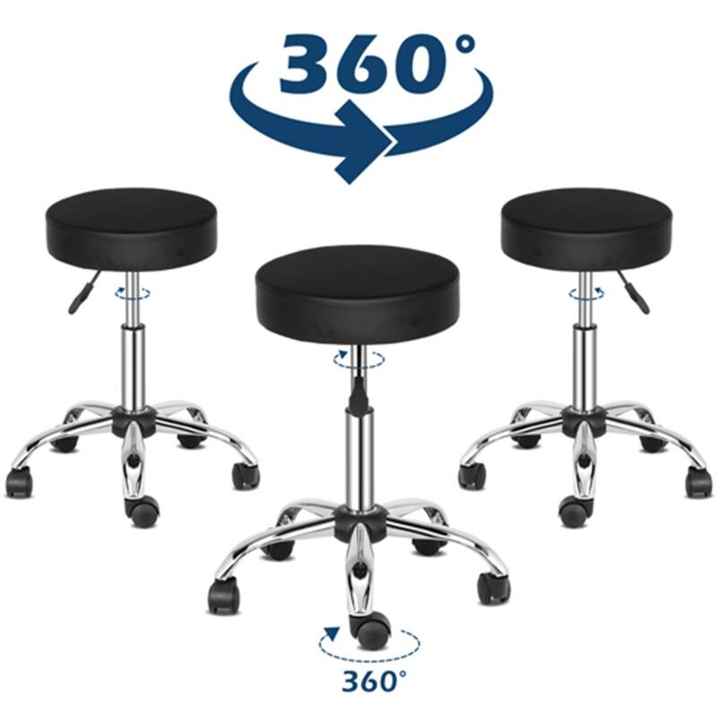 Adjustable Rolling Stool Swivel Salon Shop Stool Chair with PU Leather Cushioned in Black