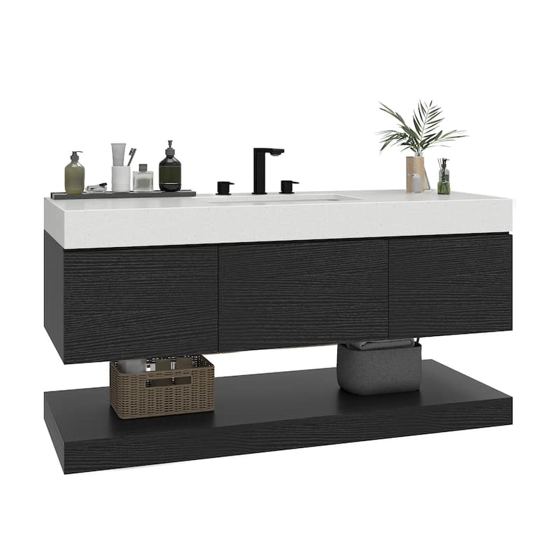 Moasis 47" W 3 Drawer Floating Bathroom Vanity with Stone Top and Ceramic Basin