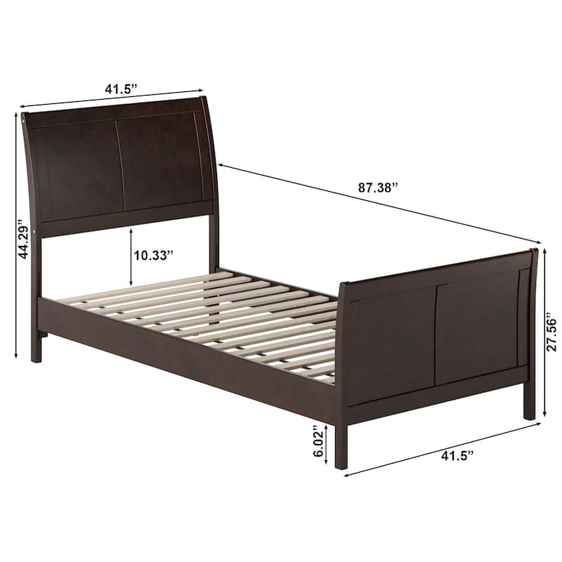 Valencia Solid Wood Low Profile Sleigh Platform Bed with Matching Footboard