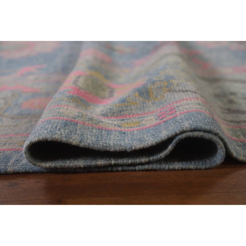 Hand Knotted Oriental 100% Wool Carpet Transitional All-Over Navy Blue & Blues Oushak Area Rug - 14' 0'' X 10' 1''