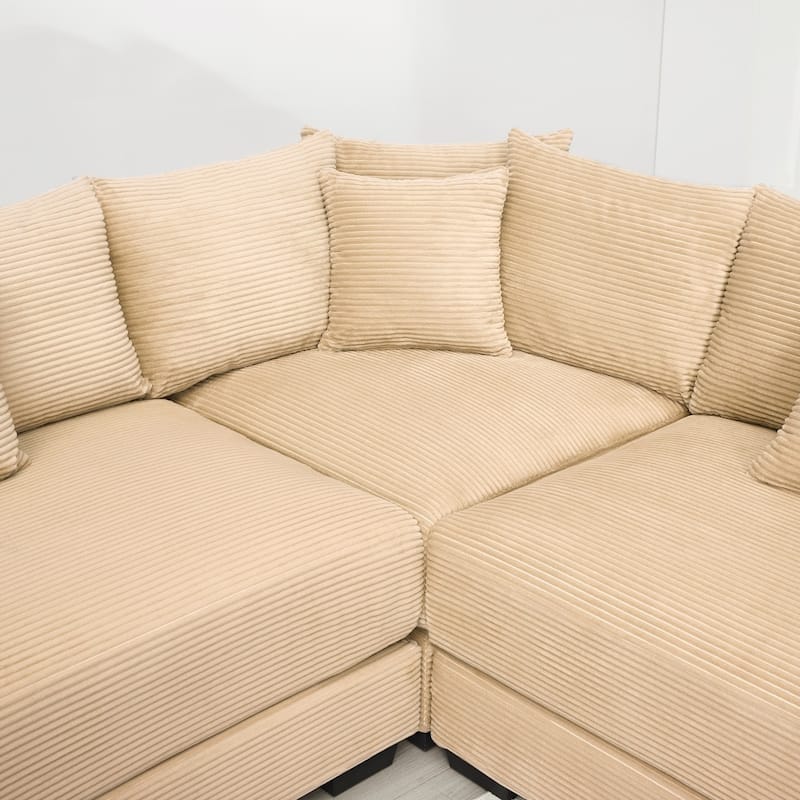 129.9" Oversized Modular Corduroy Cloud Sectional Sofa Set with Ottomans