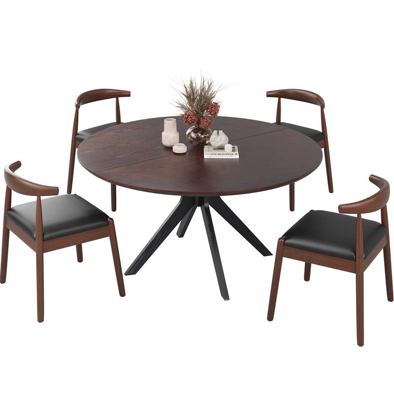 47.2" Solid Wood Round Dining Kitchen Table for 4-6 People with Intersecting Pedestal Base