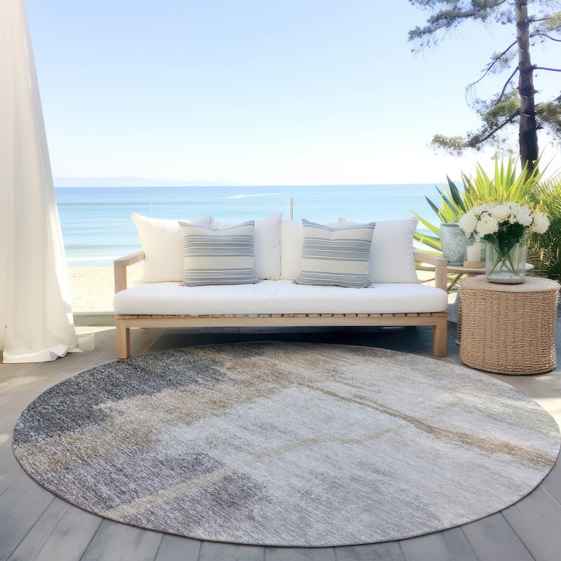 Machine Washable Indoor/ Outdoor Chantille Abstract Rug - Gray - 8' x 8'