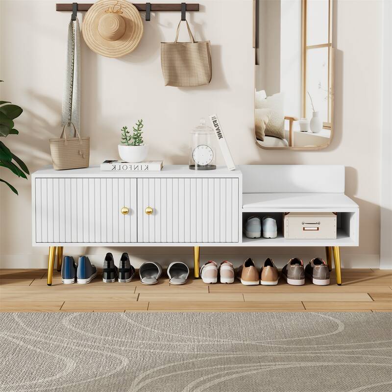 Modern Shoe Storage Bench with Hidden Storage and Upholstered Cushions