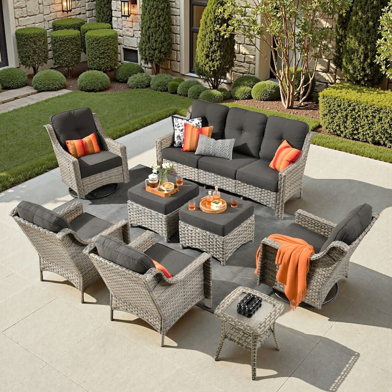 XIZZI 8-piece Patio Furniture Set Wicker Outdoor Swivel Chairs - Black