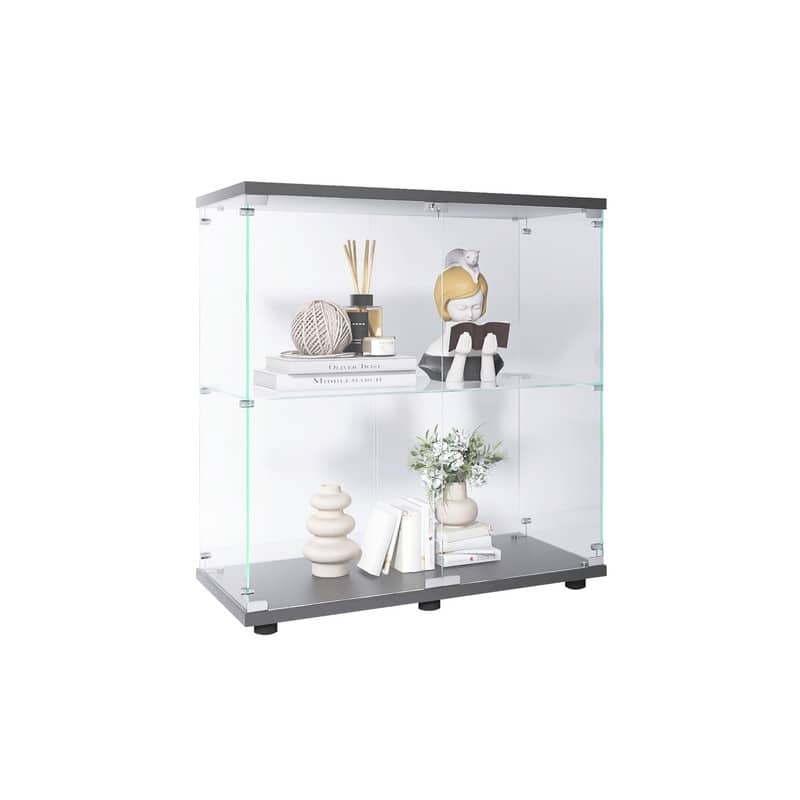Two-door Glass Display Cabinet 2 Shelves with Door