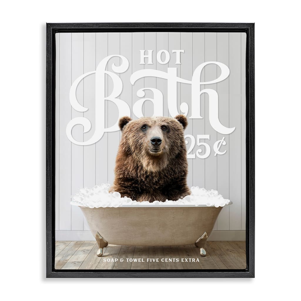 Stupell Vintage Bathroom Bear Ad Framed Floater Canvas Wall Art Design by Lettered and Lined