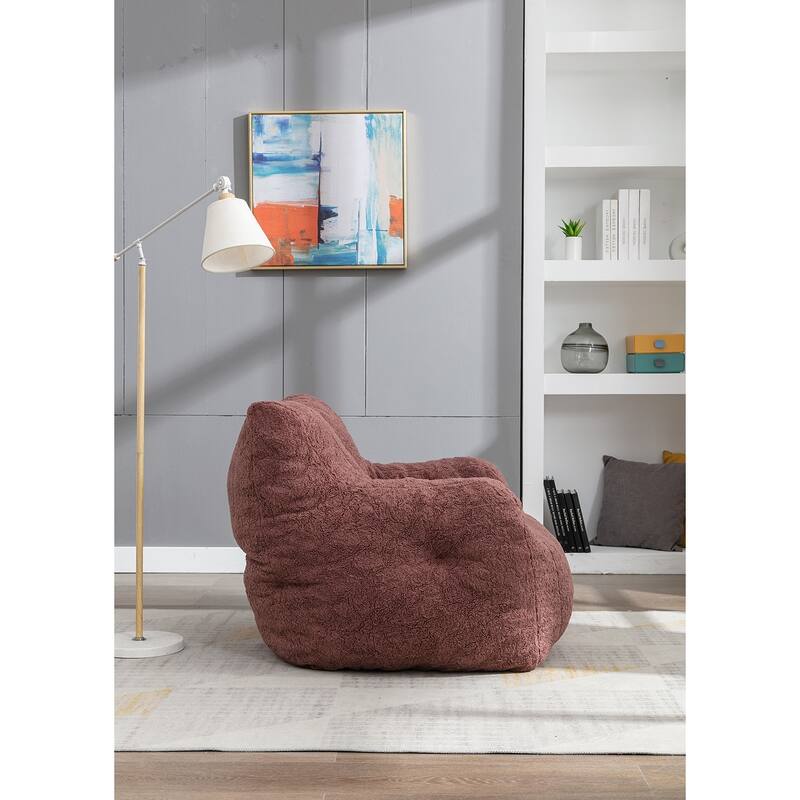 Grondin Mid-Century Modern Faux Fur Fabric Upholstery Bean Bag Chair Tufted Foam Padding Lazy Sofa with Armrests