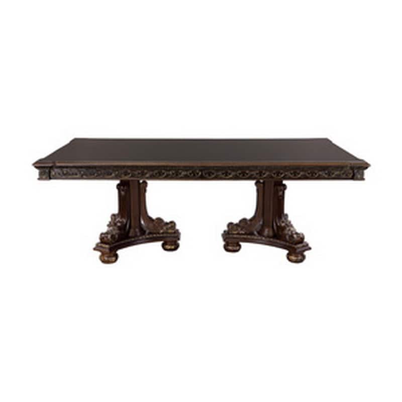 Finn 84-112 Inch Traditional Extendable Dining Table, Dual Pedestal, Brown